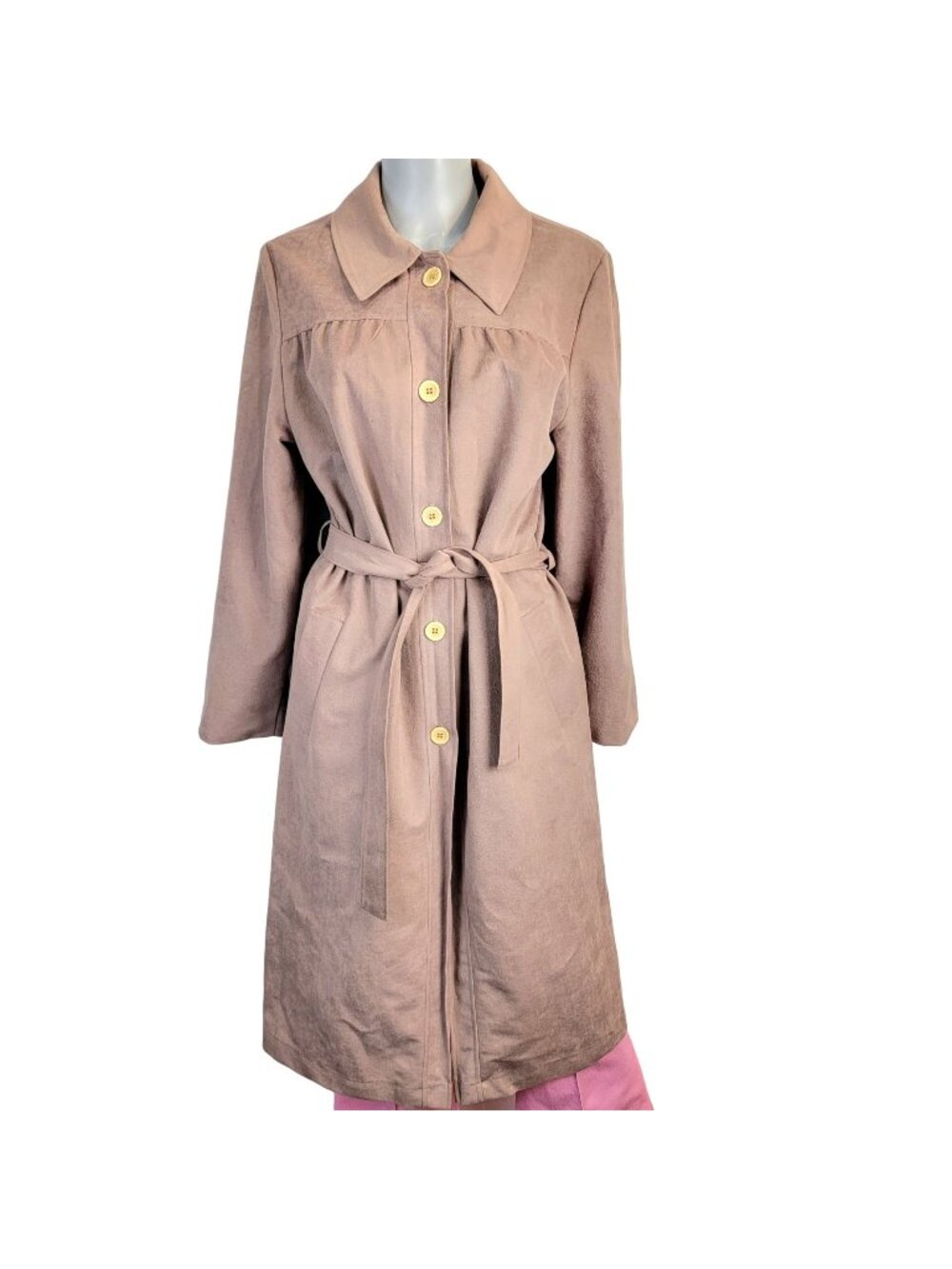 Vintage 80s Softshell Trench Coat Women XL 14 Warm Beige Jacket Fall Long Winter
